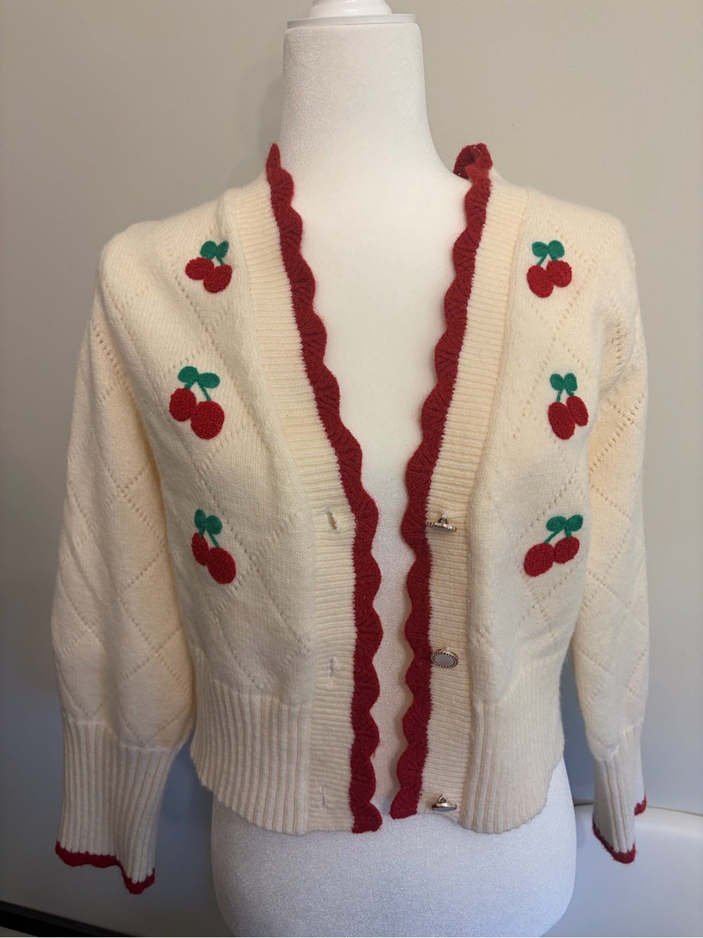 NWT Shrunken Cherry-Embroidered Cardigan